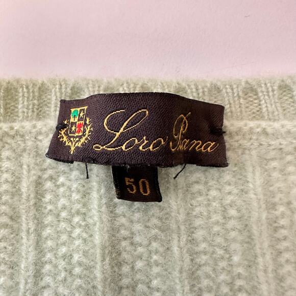 Loro Piana Mens Cashmere V-neck Sweater EUR 50/XL Cable  knit Lime Green Preppy - Picture 7 of 13